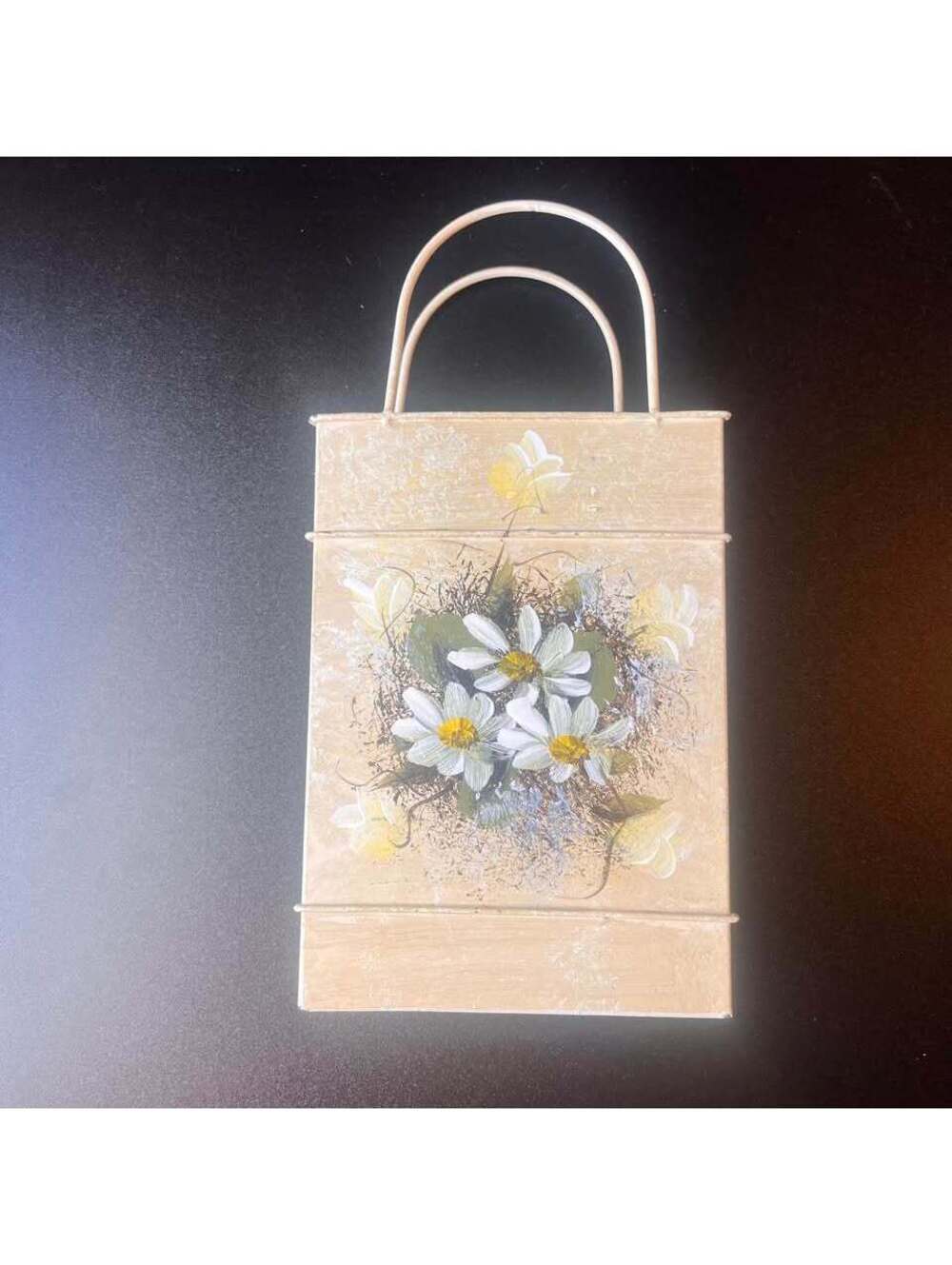Vintage Floral Handbag Wall Decor Metal Purse Daisy Cottage Shabby Chic 1990s